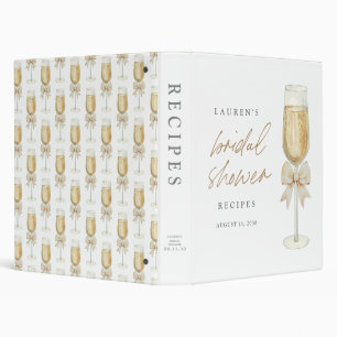 Elegant Champagne Chic Bow Bridal Shower Recipes 3 Ring Binder
