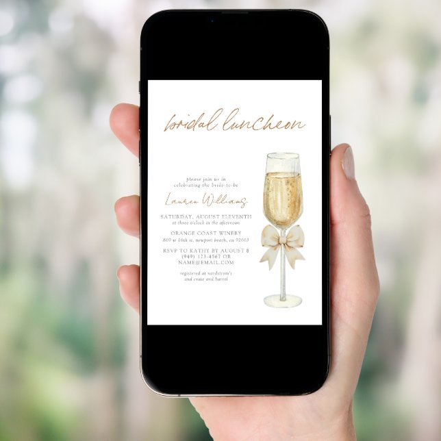 Elegant Champagne Chic Bow Script Bridal Luncheon Invitation (Front Digital)