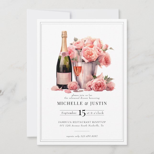 Elegant Champagne | Chic Roses | Rehearsal  Invitation (Front)