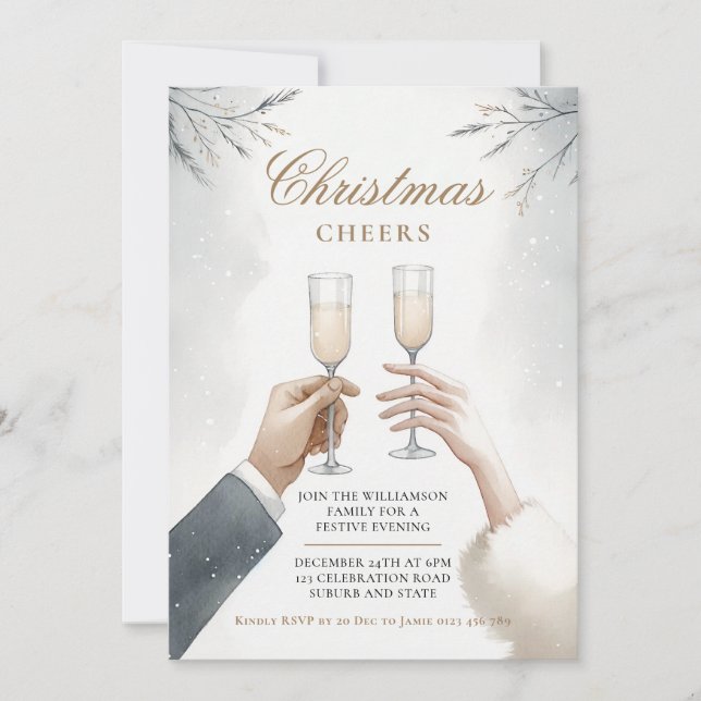 Elegant Champagne Christmas Party  Invitation (Front)