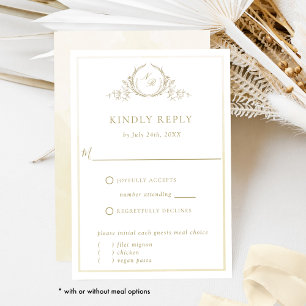 Elegant Champagne Cream Watercolor, Monogram RSVP Card