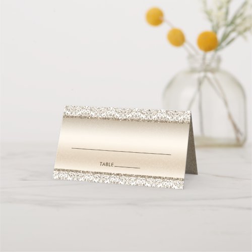 Elegant Champagne Damask Glitter Wedding Place Card