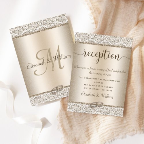 Elegant Champagne Damask Glitter Wedding Reception Enclosure Card