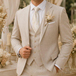 Elegant Champagne Delicate Ivory Floral Neck Tie