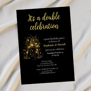 Elegant Champagne Double Celebration Joint Party I Invitation
