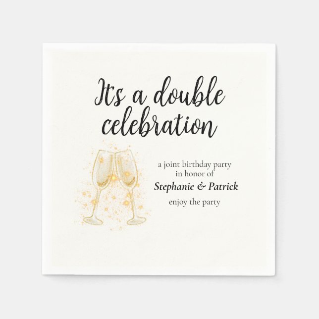 Elegant Champagne Double Celebration Joint Party Napkins (Front)