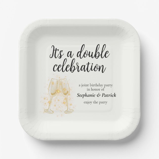 Elegant Champagne Double Celebration Joint Party Paper Plates (Front)