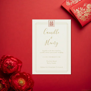 Elegant Champagne Double Happiness Chinese Wedding Invitation