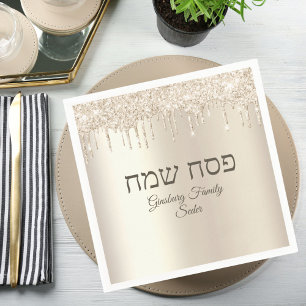 Elegant Champagne Dripping Pesach Sameach Passover Napkins