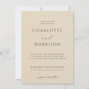 Elegant Champagne Embossed Linen Minimal Wedding Invitation