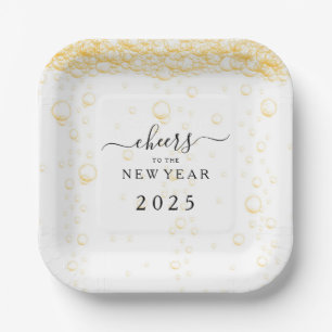 Elegant Champagne Fizz New Year's Eve Paper Plates