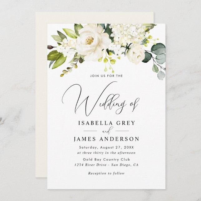 Elegant Champagne Floral Foliage Wedding  Invitation (Front/Back)