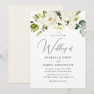 Elegant Champagne Floral Foliage Wedding Invitation