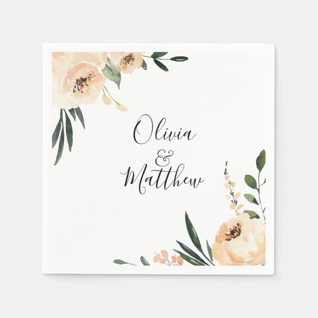 Elegant Champagne Floral Frame Wedding Napkins (Front)