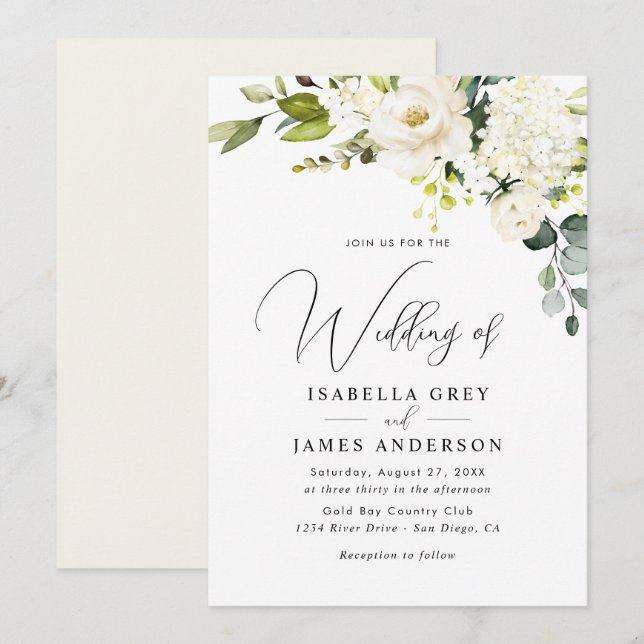 Elegant Champagne Floral Wedding  Invitation (Front/Back)