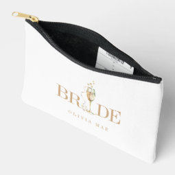 Elegant Champagne Flute Bride Cosmetic Gift Accessory Pouch | Zazzle