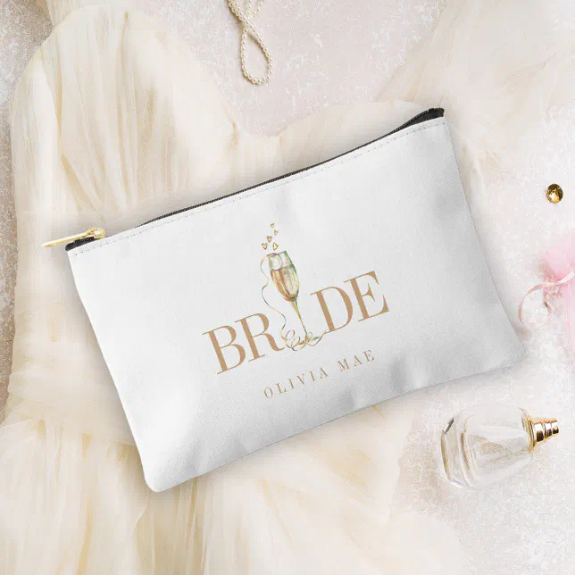 Elegant Champagne Flute Bride Cosmetic Gift Accessory Pouch | Zazzle