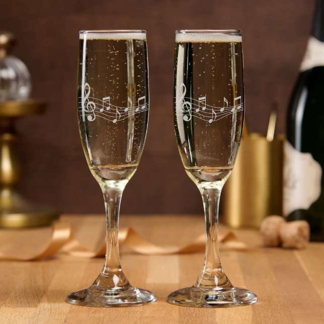 Elegant Champagne Flute with Music Notes and Stave (Party)