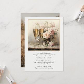 Elegant Champagne Flutes Floral Engagement Party | Invitation