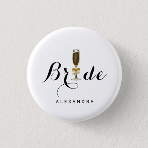 Elegant Champagne Glass Bride Button