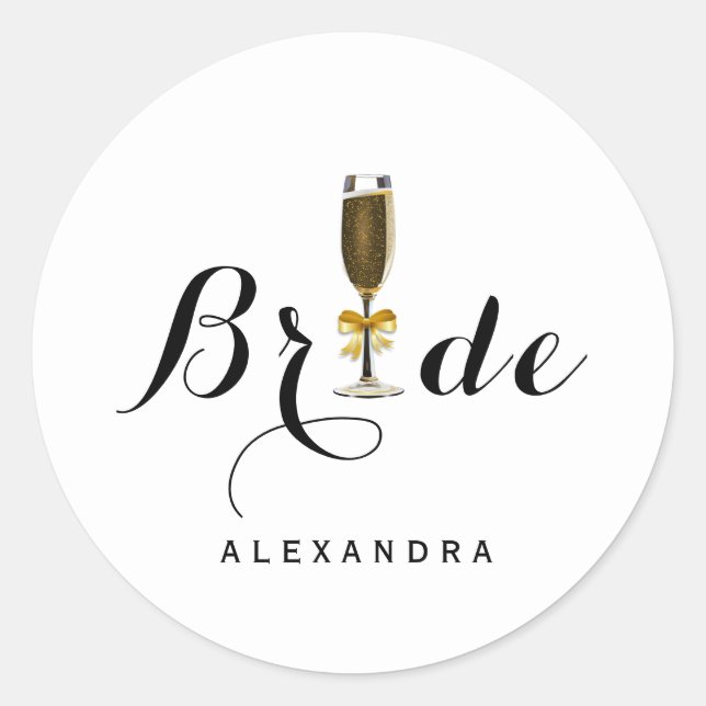 Elegant Champagne Glass Bride Sticker (Front)
