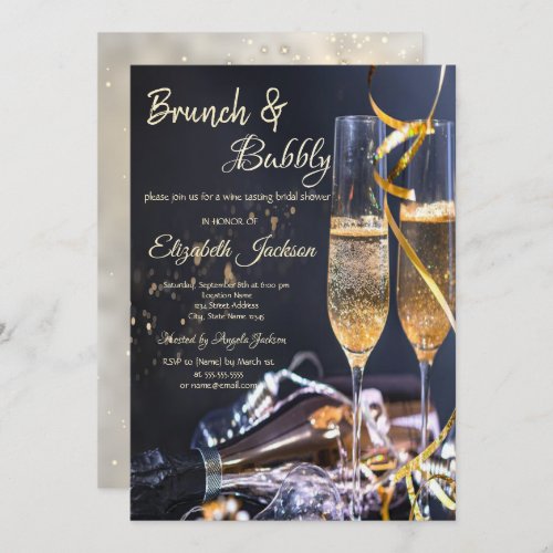 Elegant Champagne Glass Brunch  Bubbly Bridal Invitation