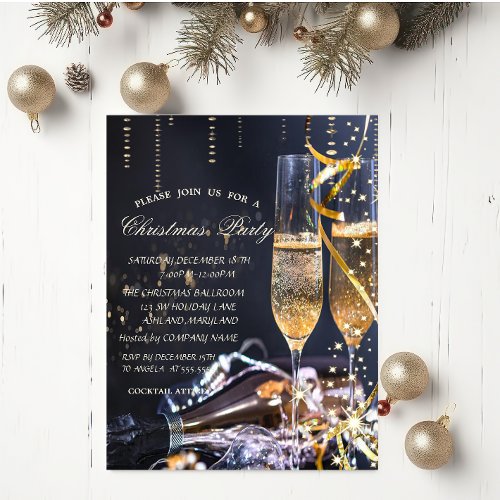 Elegant Champagne Glass Christmas Party  Invitation