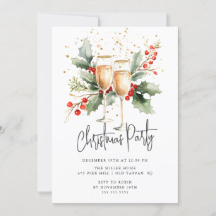 Elegant Champagne Glass Christmas Party Invite