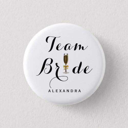 Elegant Champagne Glass Team Bride Button