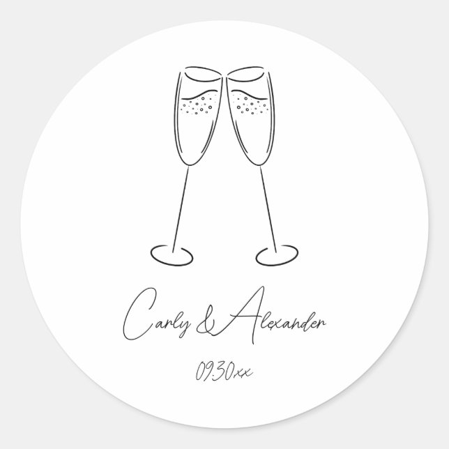 Elegant Champagne Glass Wedding Engagement Classic Round Sticker (Front)