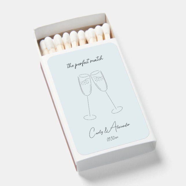 Elegant Champagne Glass Wedding Engagement Matchboxes (Front Open)