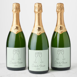 Elegant Champagne Glass Wedding Engagement  Sparkling Wine Label