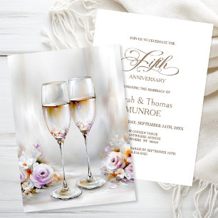 Elegant Champagne Glasses 5th Wedding Anniversary Invitation