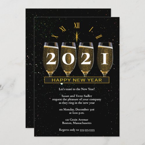 Elegant Champagne Glasses New Years Eve Party Invitation