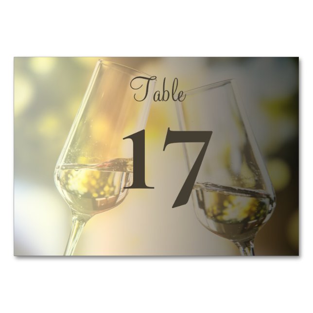Elegant Champagne  Glasses Wedding Reception Table Number (Front)