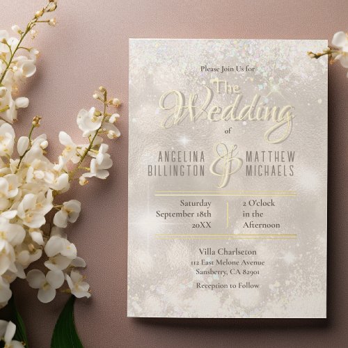 Elegant Champagne Glitter Confetti Wedding Gold Foil Invitation