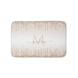 Elegant Champagne Glitter Dripping Monogram &amp; Name Bath Mat