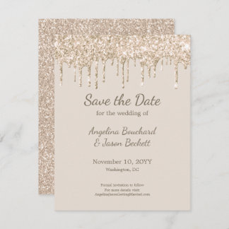 Elegant Champagne Glitter Wedding Save The Date Invitation