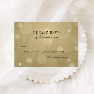 Elegant Champagne Gold and Black Bokeh Reply RSVP Card