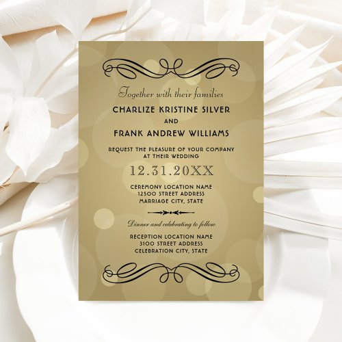 Elegant Champagne Gold and Black Wedding Invitation