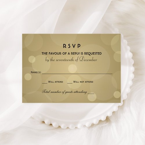 Elegant Champagne Gold and Black Wedding RSVP Card