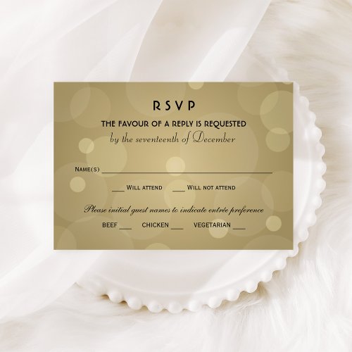 Elegant Champagne Gold and Black Wedding RSVP Card