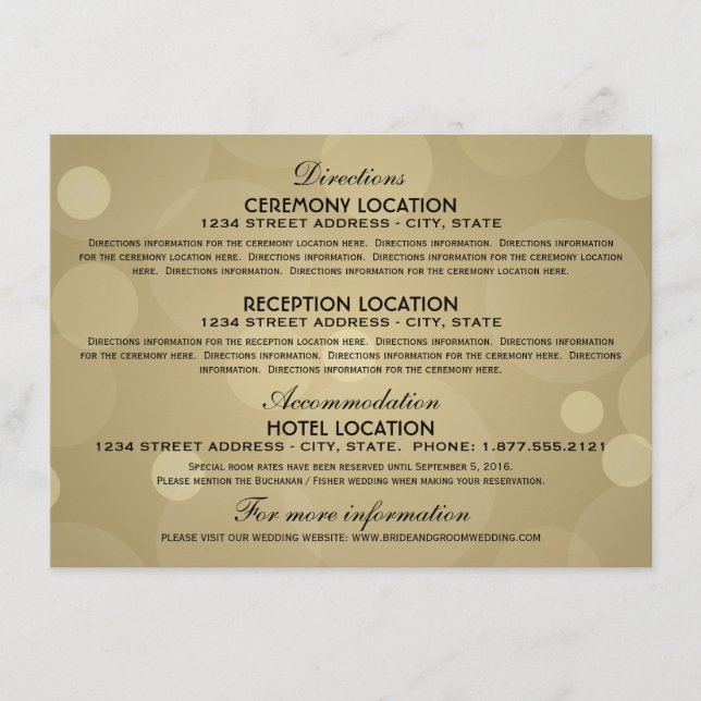 Elegant Champagne Gold Black Wedding Information Enclosure Card (Front)