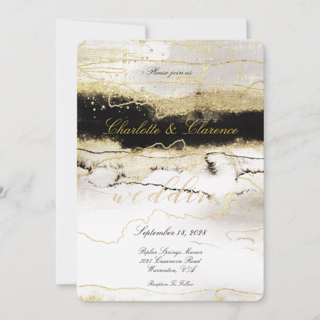 Elegant Champagne Gold Black White Luxury Wedding  Invitation (Front)