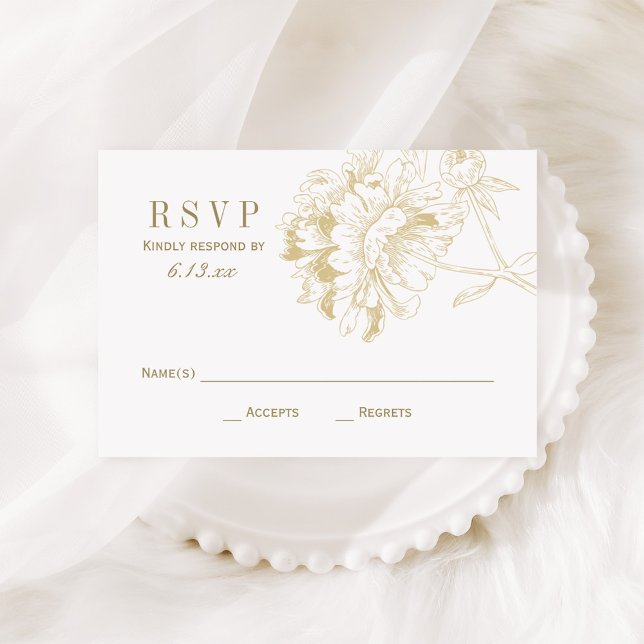 Elegant Champagne Gold Floral Peony Wedding RSVP Card (Creator Uploaded)