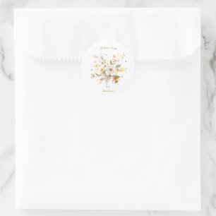 Elegant Champagne Gold Floral Wedding  Classic Round Sticker