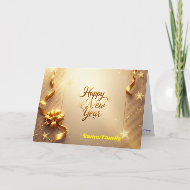 Elegant Champagne Gold Happy New Year Holiday Card (Front)