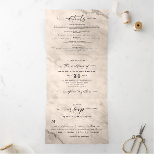 Elegant Champagne Gold Metallic Marble Wedding Tri-Fold Invitation