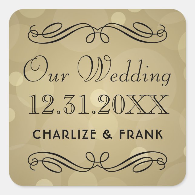 Elegant Champagne Gold Our Wedding Monogram Square Sticker (Front)