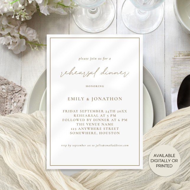 Elegant Champagne Gold Rehearsal Dinner Invitation (Available digitally or printed)